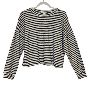 Urban Outfitters Cropped Top Black White Striped Large Lightweight Crewneck